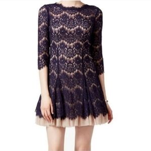 Betsy & Adam open back lace dress with 3/4 sleeves. Fit and flare. Size 8 Medium